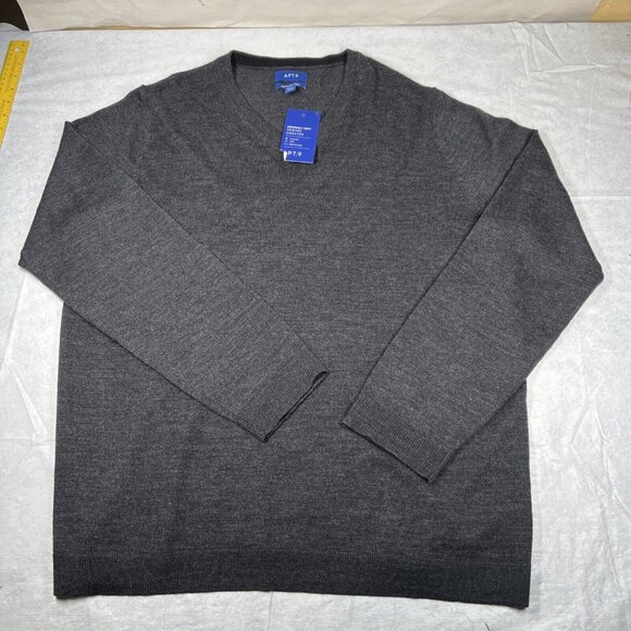 APT. 9 Seriously Soft Merino Sweater XXL Charcoal Black Gray V-Neck Pullover - Picture 1 of 7